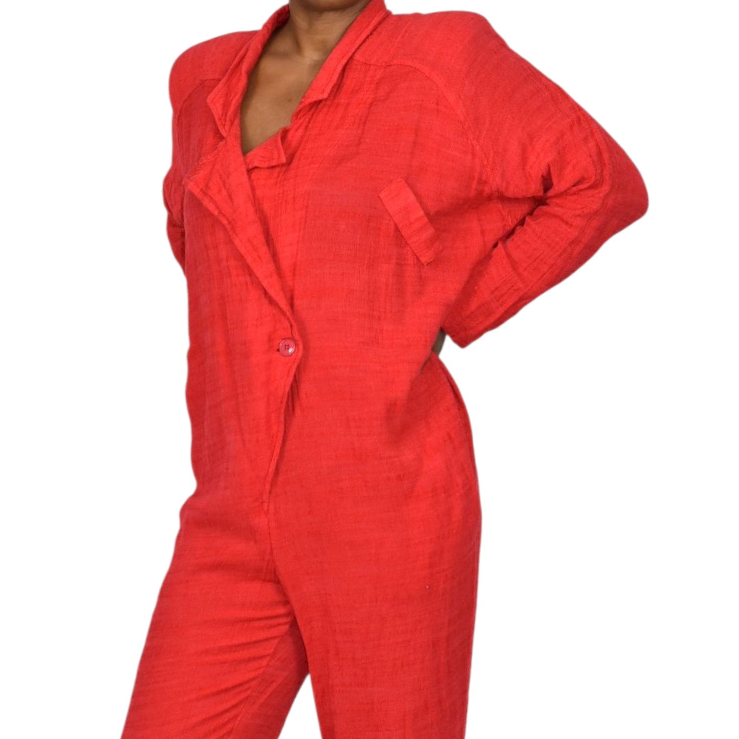 Vintage Arthur Max Blazer Jumpsuit Red One Piece Cotton Gauze Baggy Relaxed 90s Large
