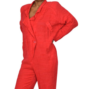 Vintage Arthur Max Blazer Jumpsuit Red One Piece Cotton Gauze Baggy Relaxed 90s Large