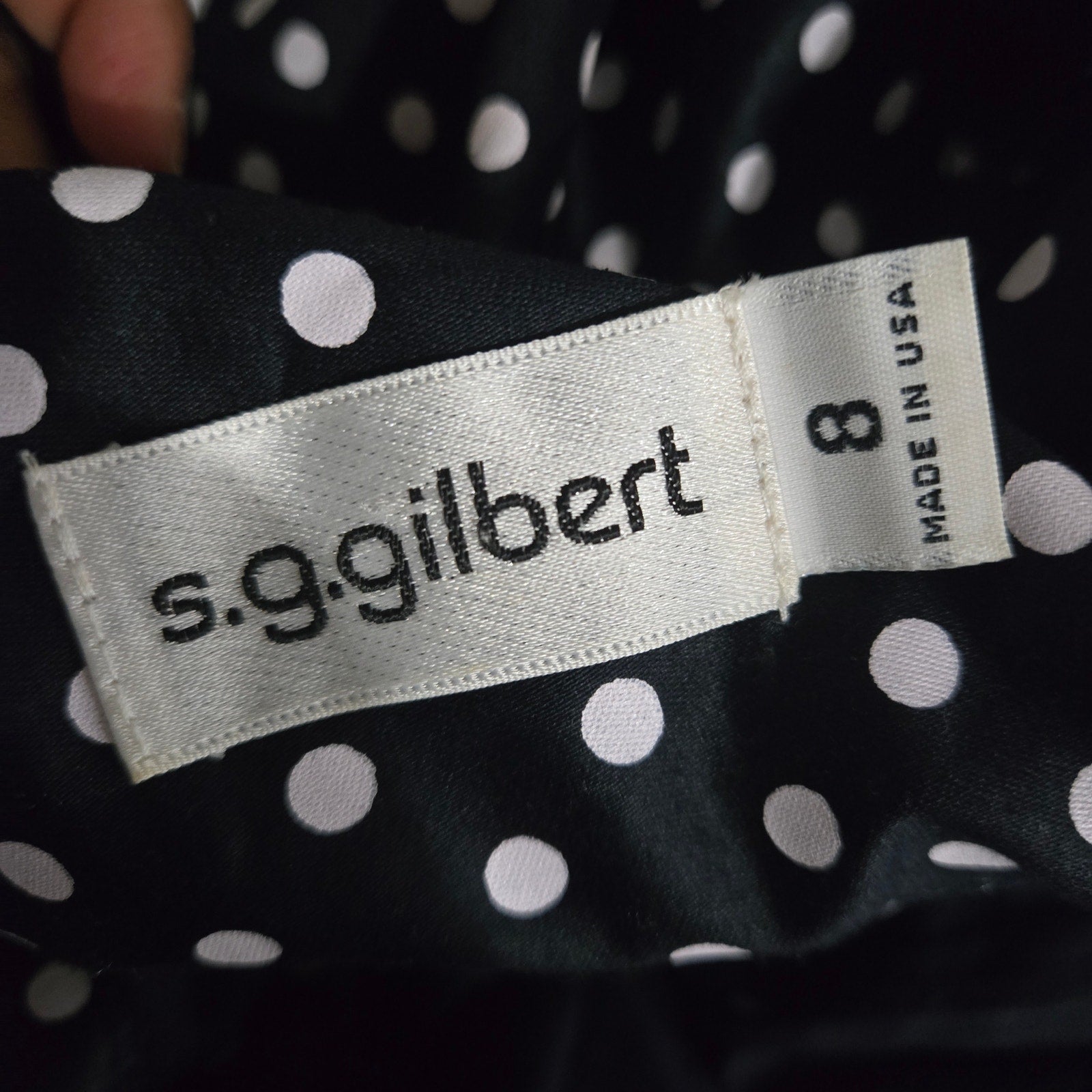 Vintage SG Gilbert Polka Dot Dress Black White Notched Collar Shirtdress Double Breasted 8
