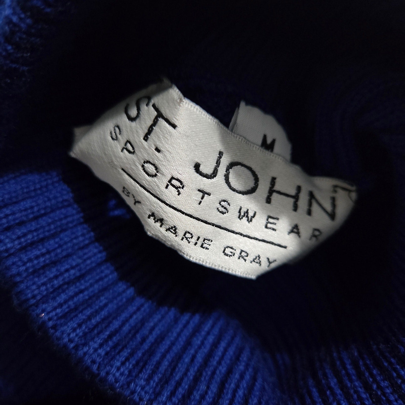 Vintage St John Sportswear Sweater Royal Blue Marie Gray Patterned Turtleneck Medium