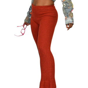 Vintage Young Canada Sweater Knit Pants Red Ribbed Pull On Elastic Flare 70s Small