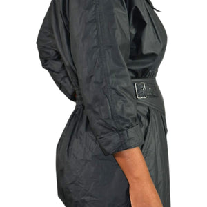 Rebecca Minkoff Lilly Jumpsuit Black Parachute Moto Biker Retro Cotton Ripstop Flightsuit XS