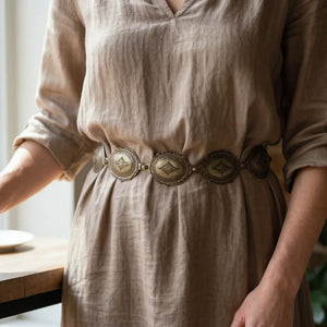 Concho Chain Belt Bronze Brown Metal Western Rustic Cowgirl Medallion Vintage Brass Small