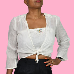 Vintage Spare Parts Crop Top Set White Gauze Cotton Halter Tube Halter Bolero Small