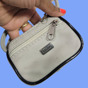 Vintage Studio Tiny Leather Bag Taupe Beige Coin Purse Pouch Change Handles Mini Satchel