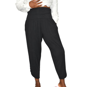 Athleta Flow With It Pant Pants Black Harem Tulip Hem Cropped Wide Leg Stretch Jersey Modal XS