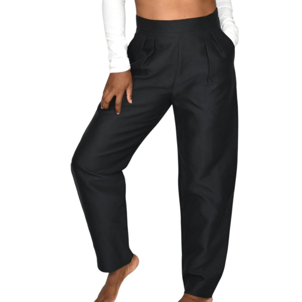 Max Mara Pianoforte Trousers Black Pants Matte High Waist Balloon Barrel Taper Leg Dress 8