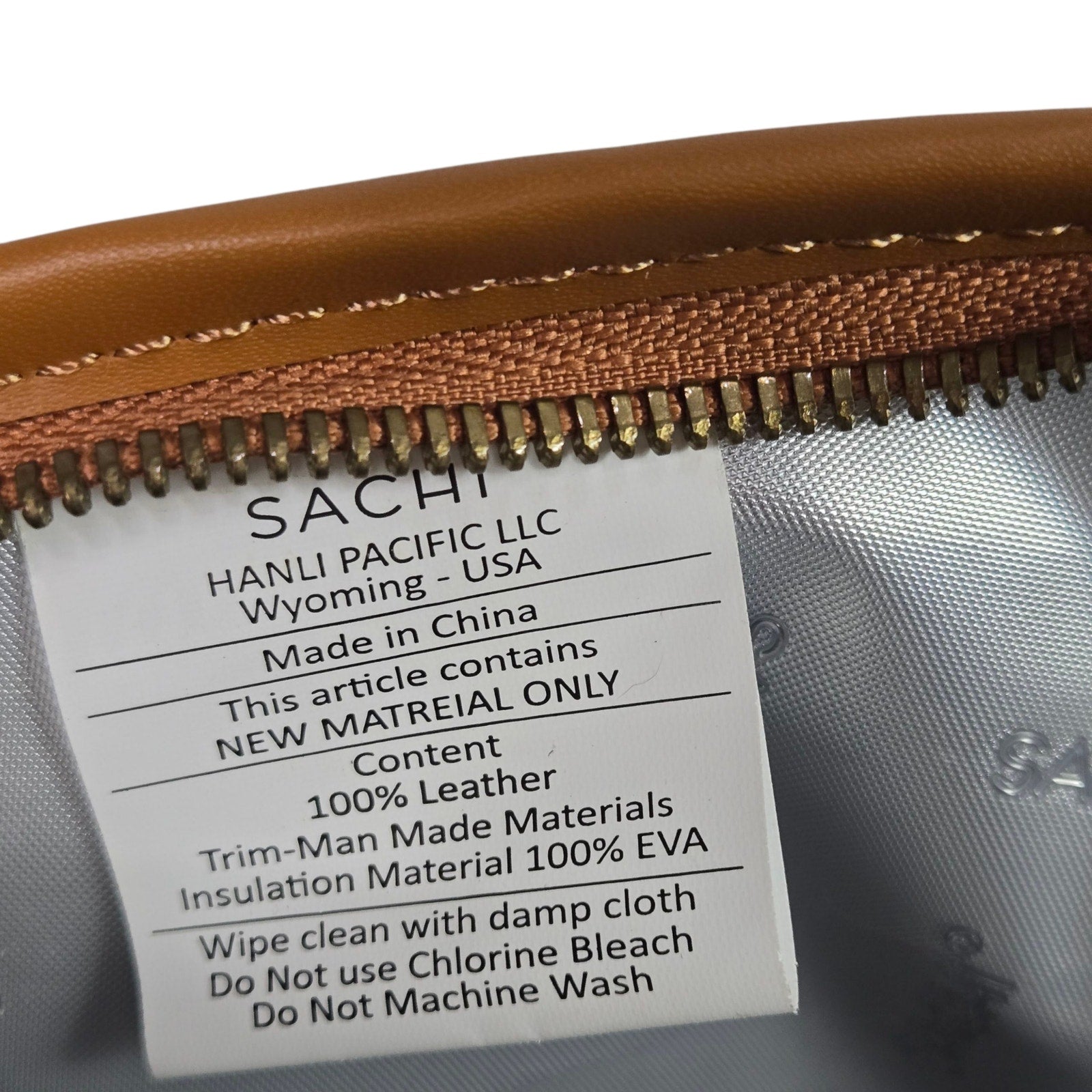 SACHI Insulated Wine Tote Bag Camel Brown Leather Lunch Bucket Two Bottle Strap