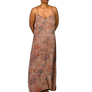 Hinge Slip Dress Brown Print Maxi Rayon Sundress Spaghetti Straps Lounge Tent Flowy Simple Small