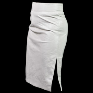 Babaton Pegu Vegan Leather Pencil Skirt Cream Off White Knee Length Front Slit 2