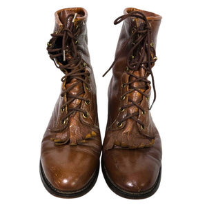 Vintage Laredo Leather Roper Boots Brown Ankle Lace Up Kiltie Granny Equestrian Prairie Western  9