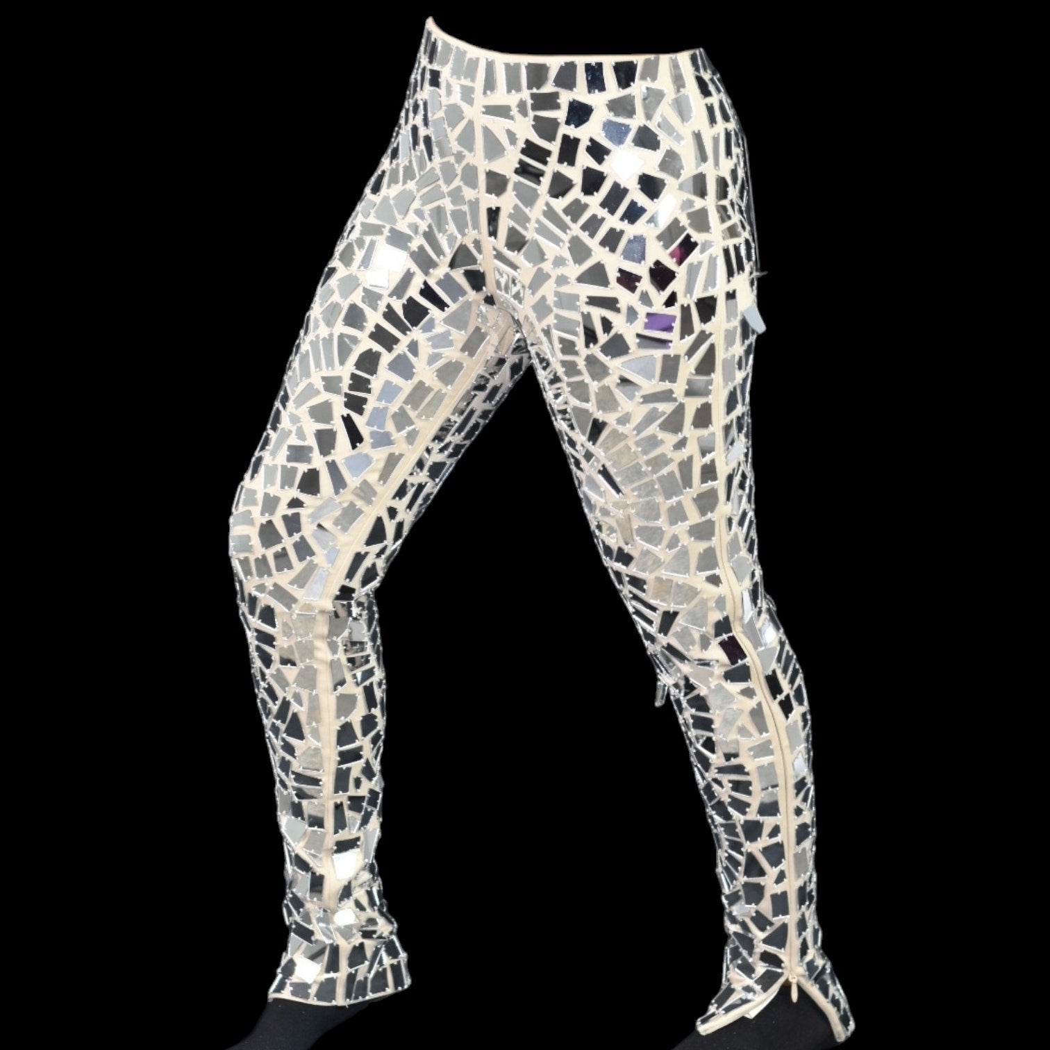 Nova Luxe Kenzie Mirror Pants Silver Metallic Disco Shiny Embellished Metallic Slim Size XS