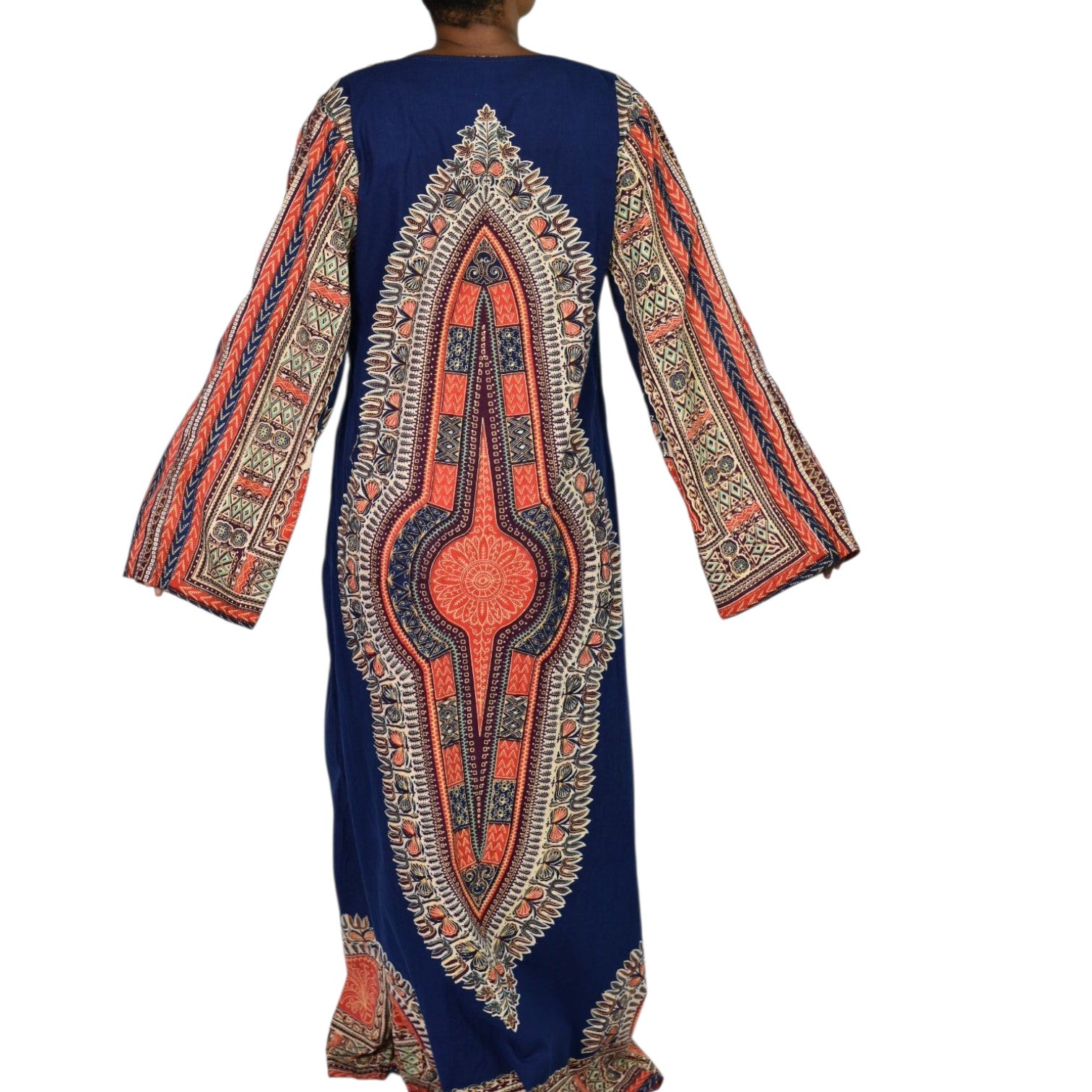 Vintage Dashiki Pakistan Caftan Dress Blue Kaftan 70s Maxi Dress Kimono Sleeve Side Slits Hippie Bohemian Festival Medium