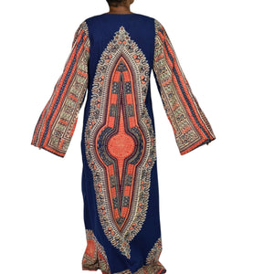 Vintage Dashiki Pakistan Caftan Dress Blue Kaftan 70s Maxi Dress Kimono Sleeve Side Slits Hippie Bohemian Festival Medium