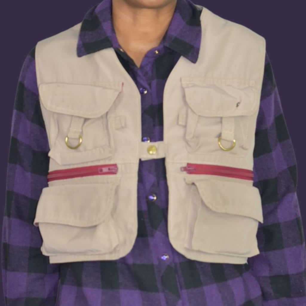 Vintage Rivers Edge Utility Fishing Vest Tan Beige Maggie Merriman Gorpcore Streetwear Medium
