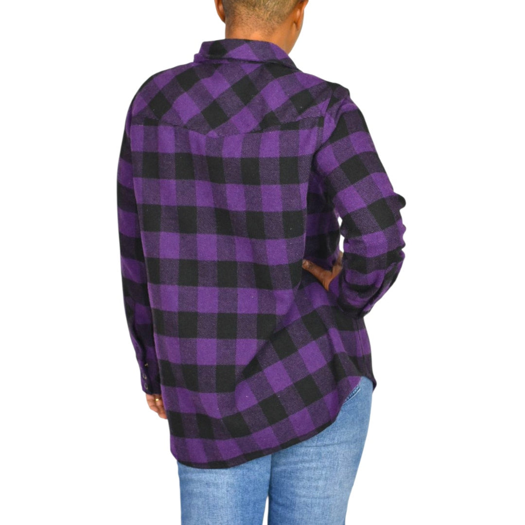 Tuckernuck Chandler Plaid Flannel Shirt Purple Aubergine Buffalo Check Western Yoke Snap Medium