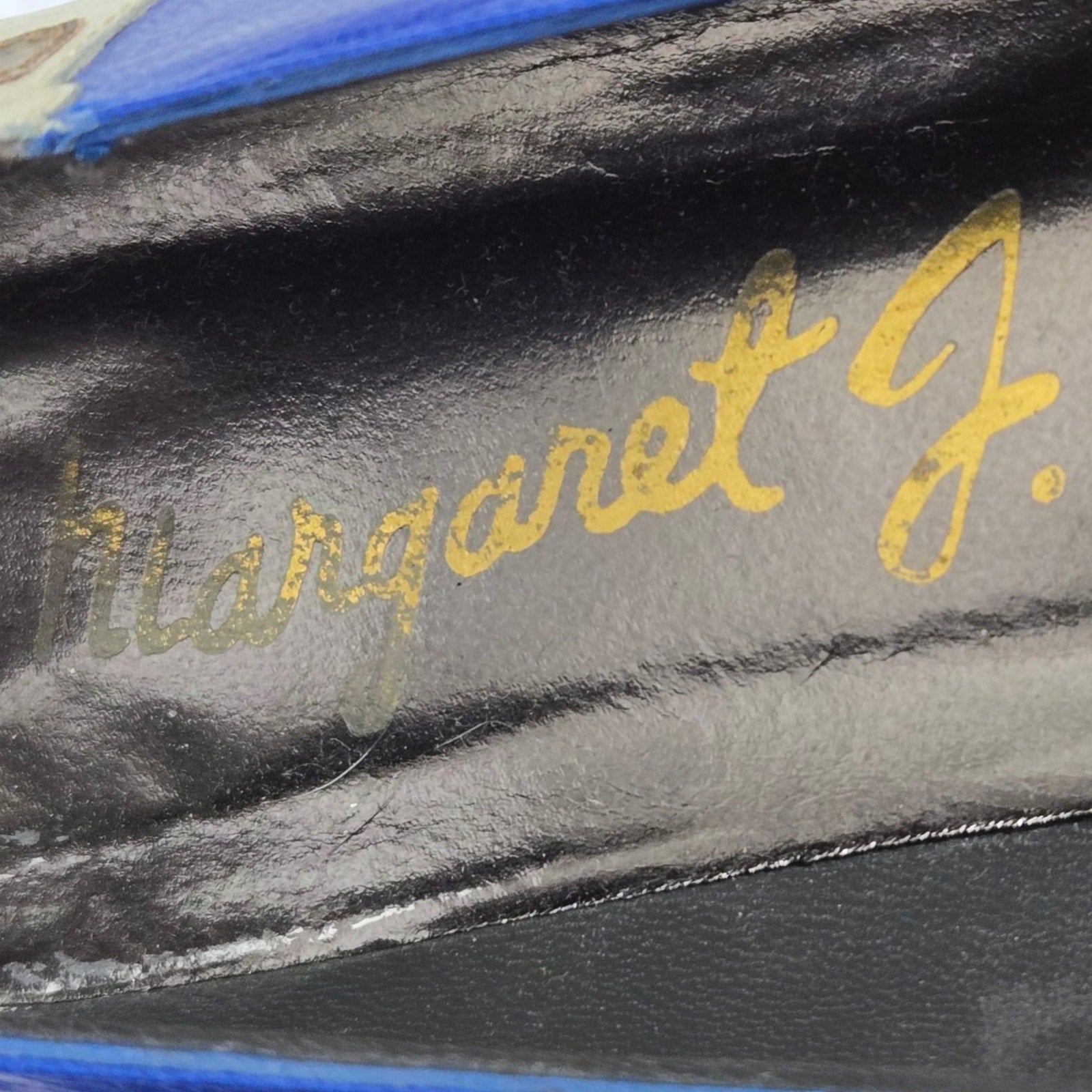 Vintage Margaret J Eiffel Tower Pumps Blue Leather Paris France Kitten Heel Almond Toe 8