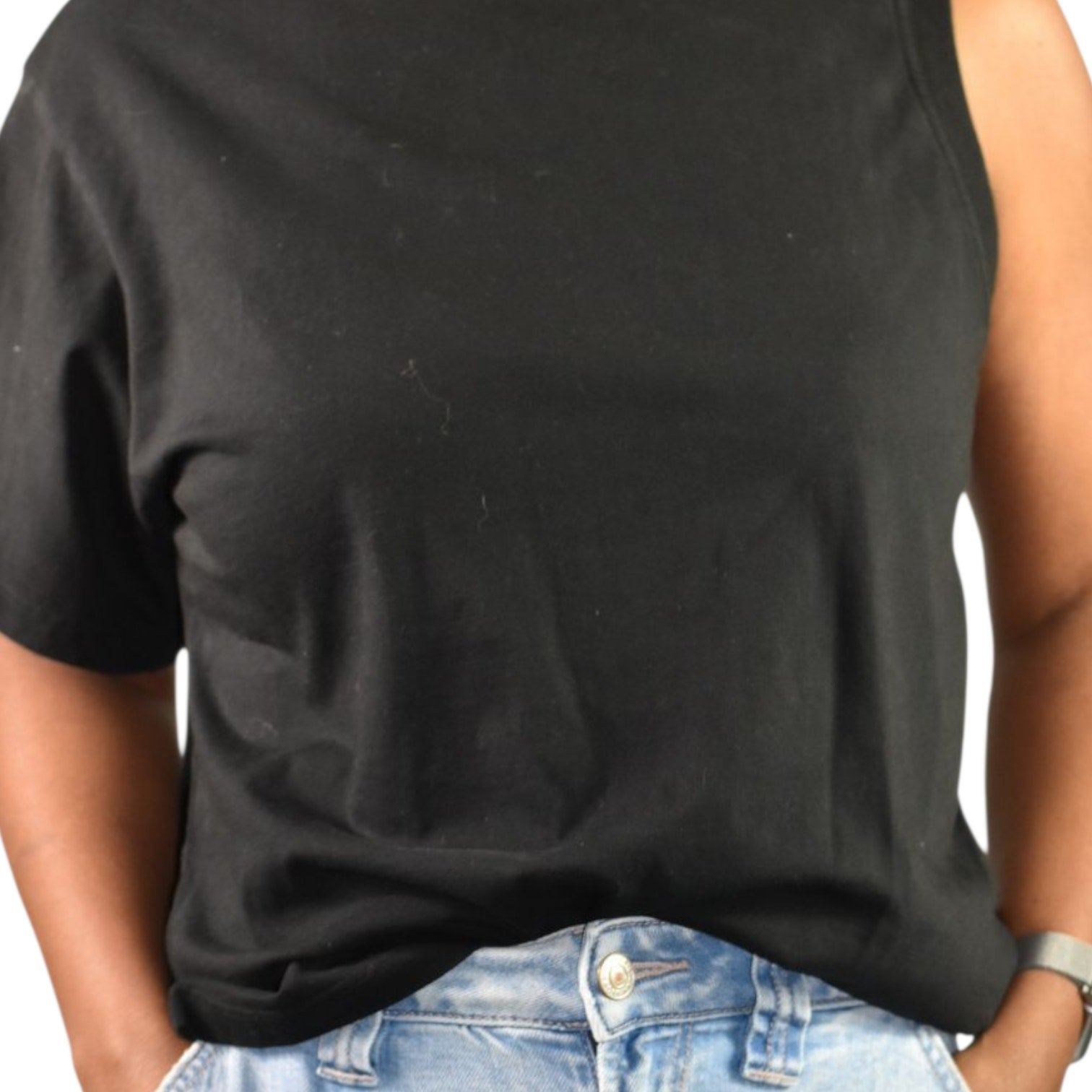 Agolde Della Asymmetric T Shirt Black Cotton One Shoulder Tee Crew Short Sleeve Classic Top Relaxed XS