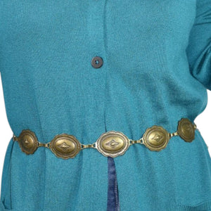 Concho Chain Belt Bronze Brown Metal Western Rustic Cowgirl Medallion Vintage Brass Small