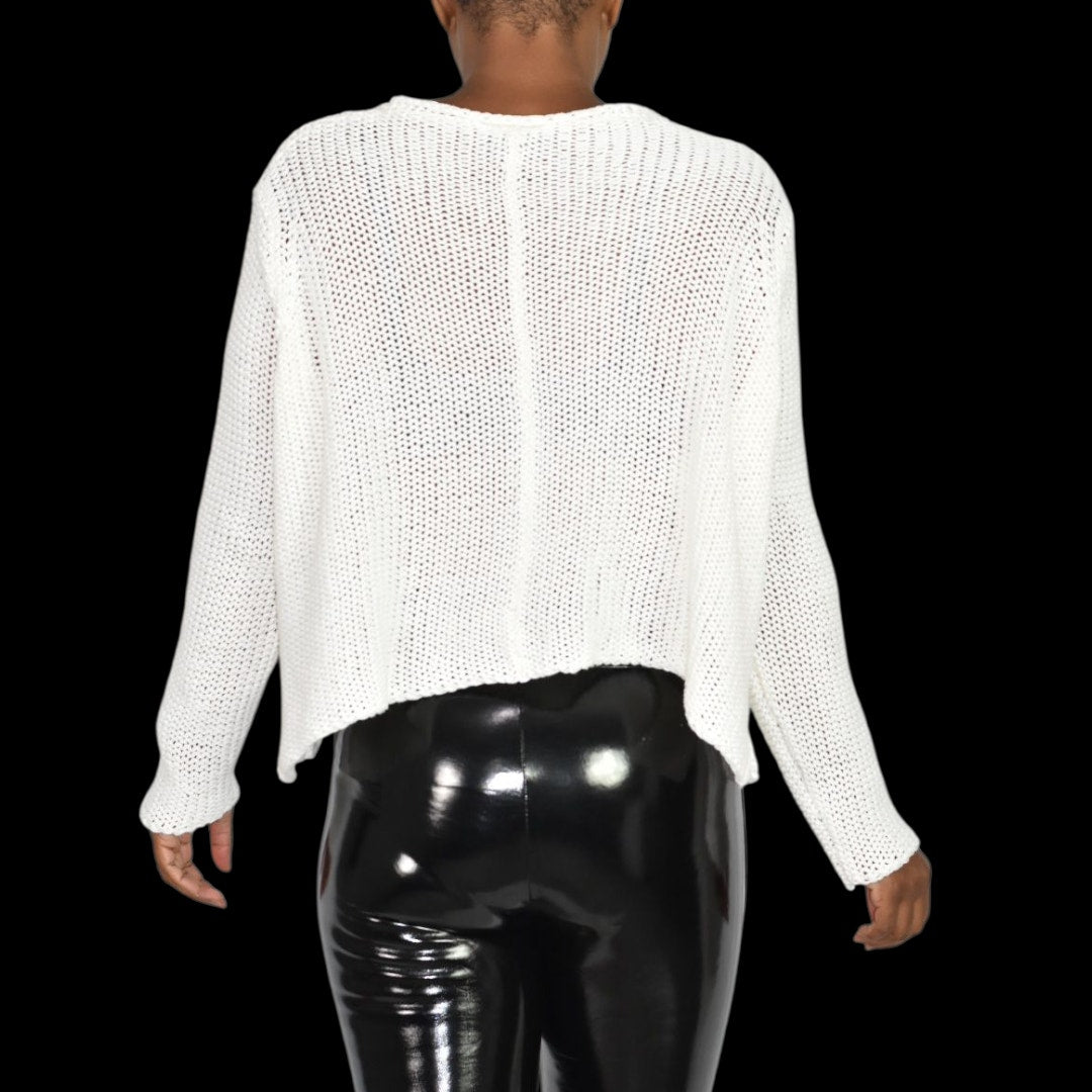 Wooden Ships Maui V Neck White Ivory Pullover Sweater Slouchy Cropped Boxy Side Slits Small Medium