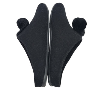 Fitflop Chrissie Slippers Black Felt Pom Pom Mules Slip On Slides Flats Lounge 8