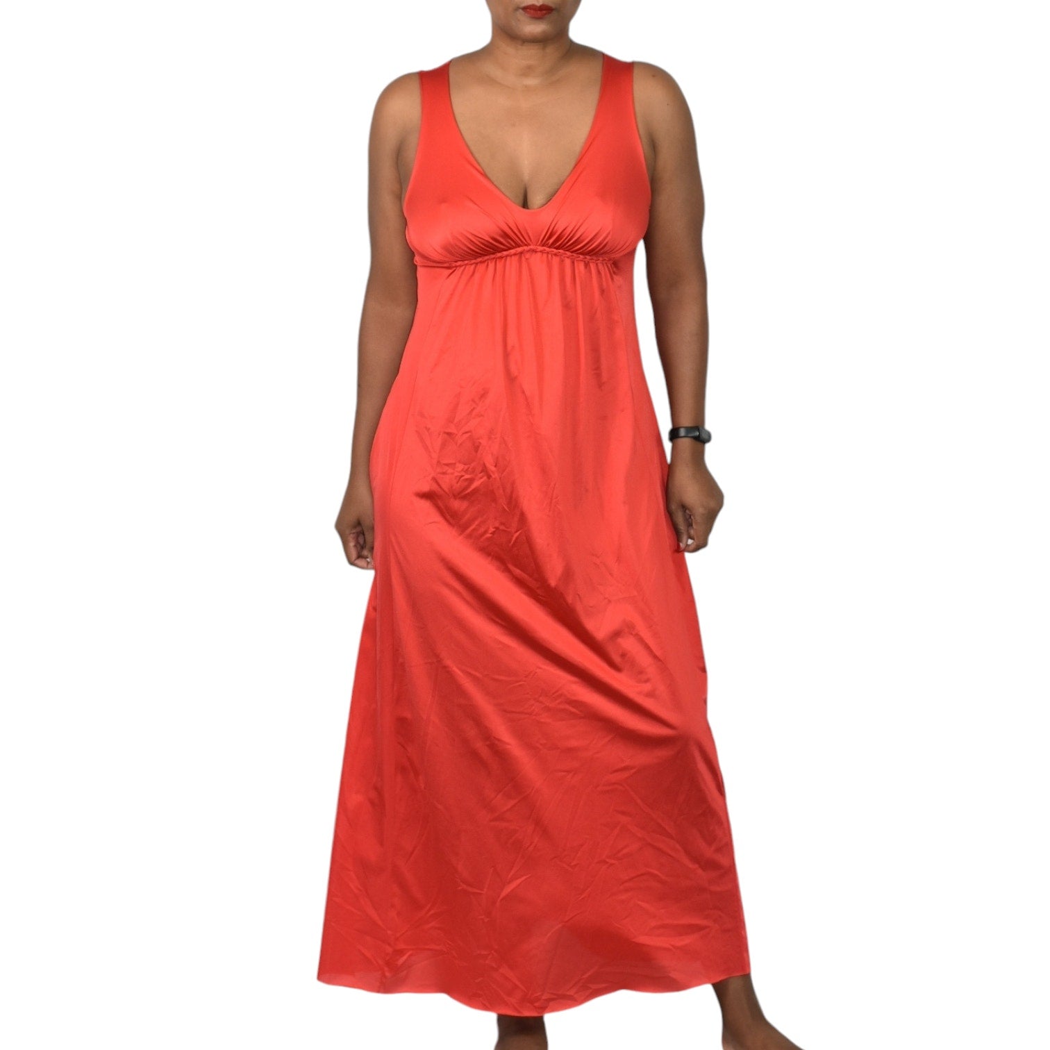 Vintage Vanity Fair Silky Red Nightgown Nylon Goddess Long Maxi Lingerie 70s 80s Size XS