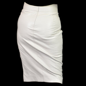 Babaton Pegu Vegan Leather Pencil Skirt Cream Off White Knee Length Front Slit 2