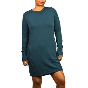 Athleta Coaster Luxe Sweatshirt Dress Green Pockets Pullover Tencel Jersey Medium