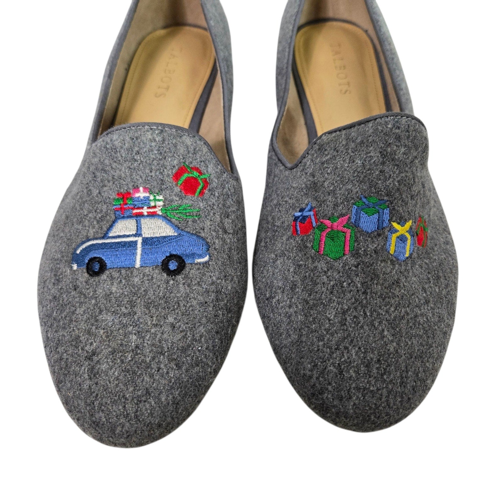 Talbots Ryan Holiday Loafers Grey Christmas Gifts Flats Embroidered Novelty Festive XMas Shoes 10