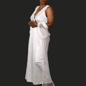 Vintage Katz Peignoir Set Baby Pink Chiffon Sheer Nylon Negligee Gown Robe Large