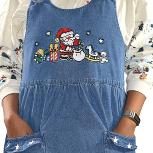 Westbound Vintage Christmas Dress Blue Jean Denim Pinafore Bib Overall Jumper Santa Claus Small