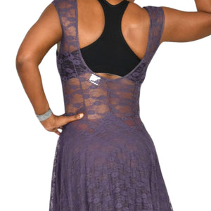 Free People French Courtship Slip Dress Purple Stretch Lace Sheer Midi Asymmetric Handkerchief Hem XS