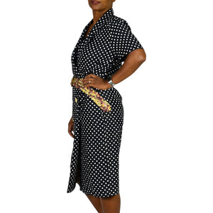 Vintage SG Gilbert Polka Dot Dress Black White Notched Collar Shirtdress Double Breasted 8