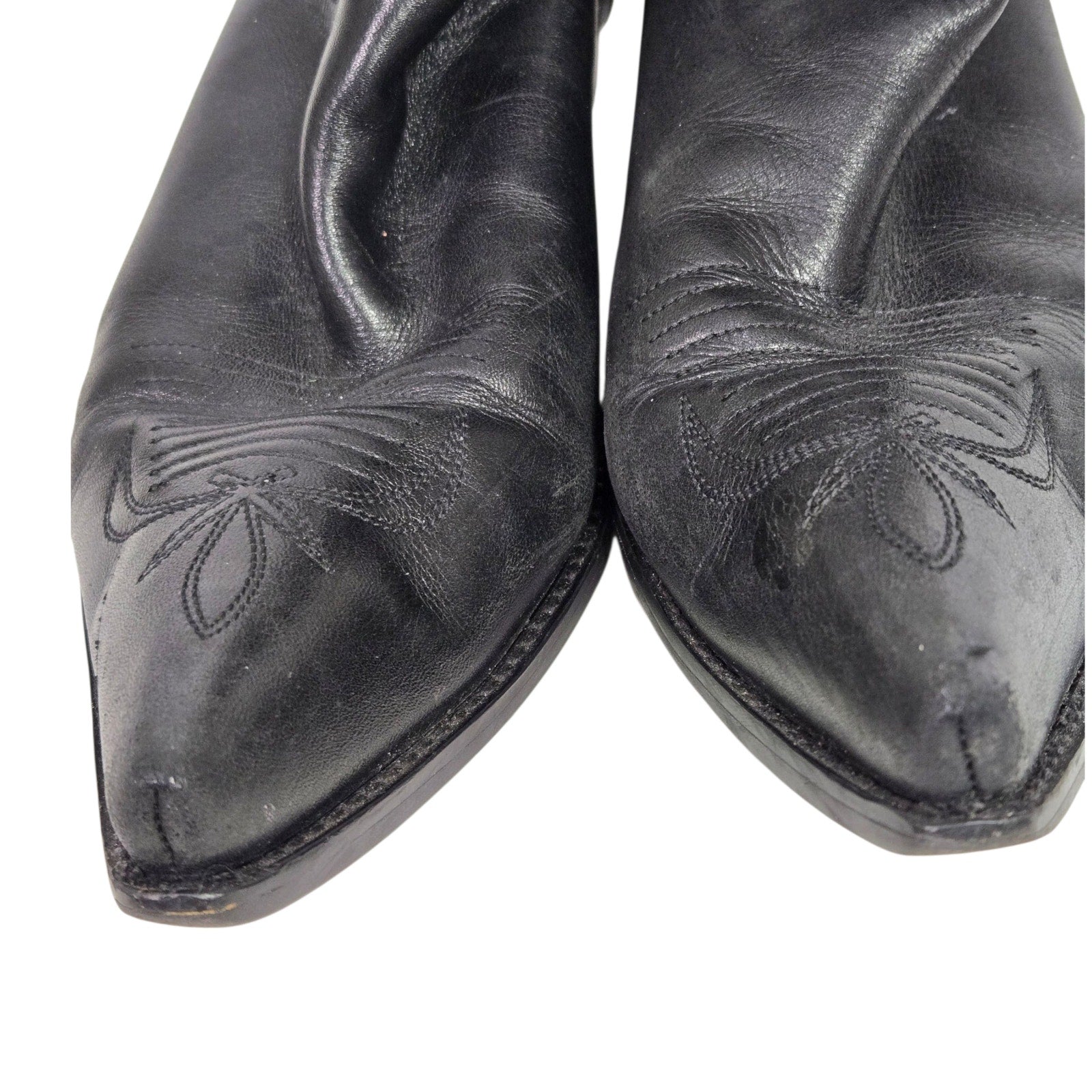 Vintage Cowboy Boots Floral Inlay Black Leather Guess Marciano Posh Applique Western Cowgirl 8