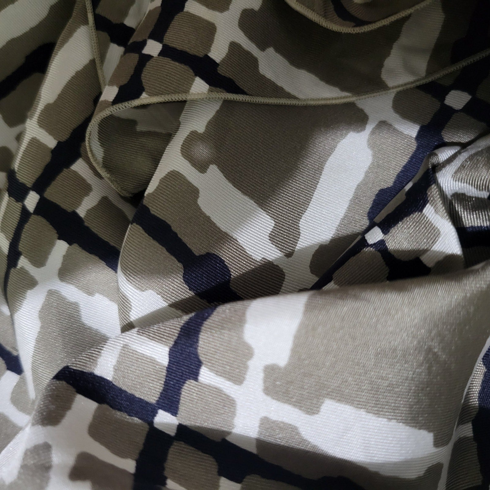 Marni Silk Print Dress Grey Geo Grid Puff Sleeve Origami Folds Sculpted Sheath 40