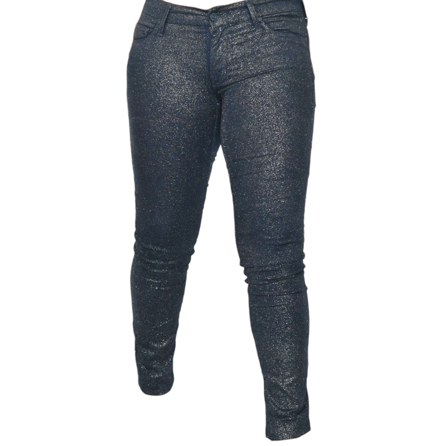 Mother The Looker Jeans Blue Denim Shimmer Glimmer Skinny Low Rise Stretch Sparkle 26