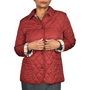 Burberry Quilted Jacket Red Nova Check Lightweight Slim Fitted Hip Length Shell Barn Chore XS