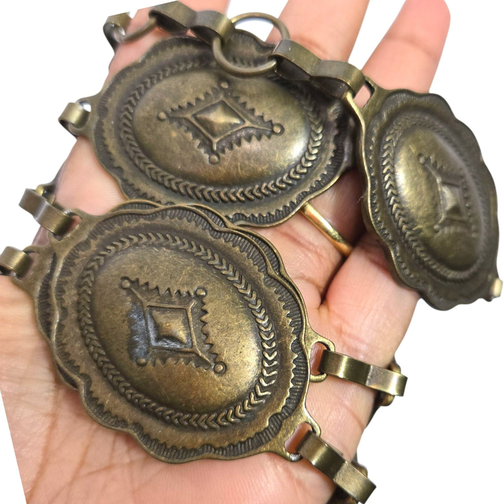 Concho Chain Belt Bronze Brown Metal Western Rustic Cowgirl Medallion Vintage Brass Small