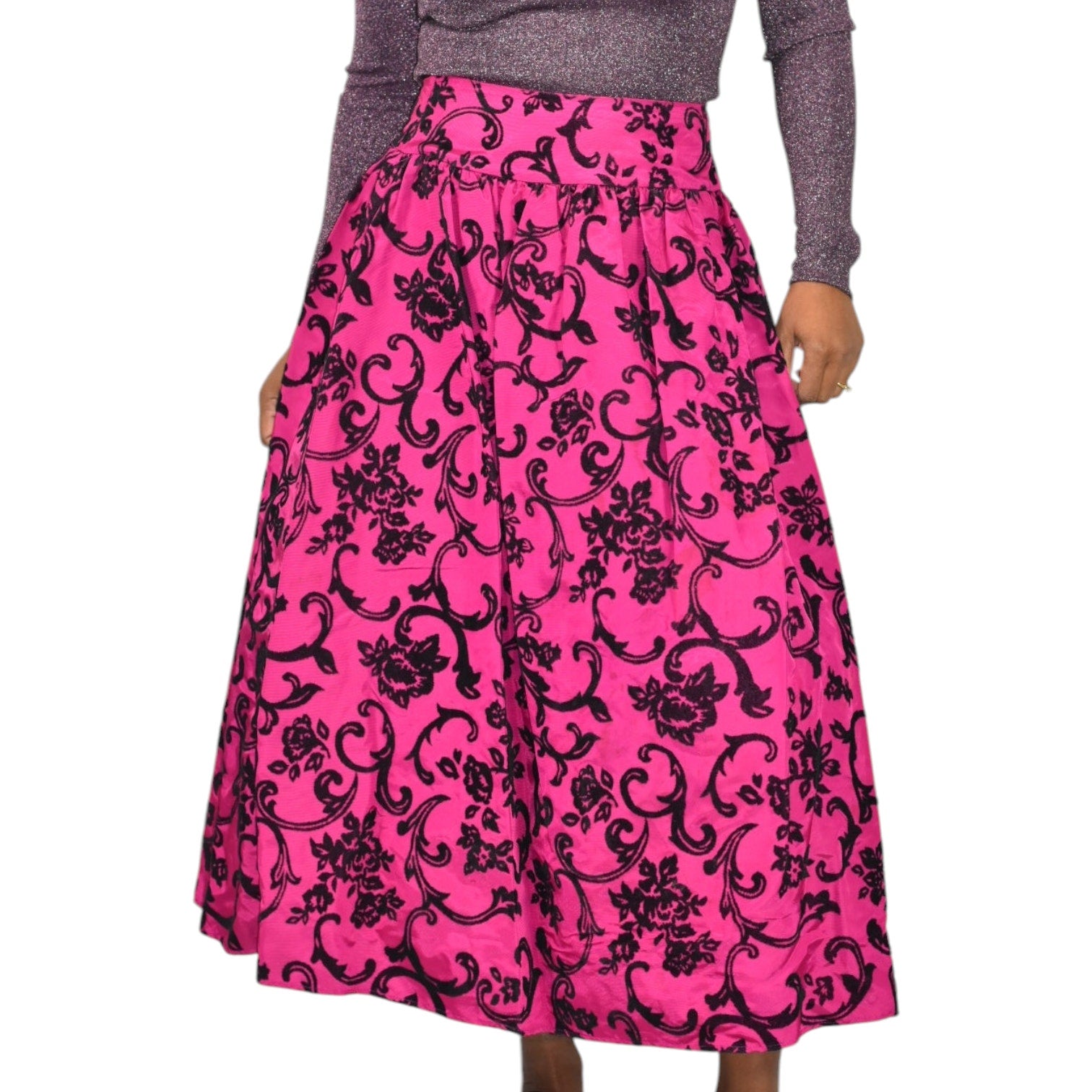 Vintage Scott McClintock Damask Skirt Purple Magenta Taffeta Crinoline Black Maxi Dressy 4