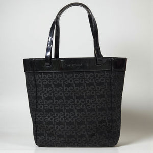 Vintage Bebe Mini Tote Bag Black Logo Patent Leather Straps Shopper Handbag Y2K Purse