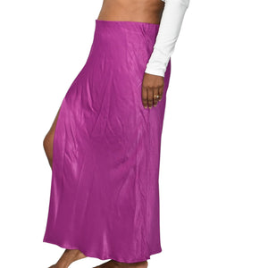 Anthropologie Silky Slip Skirt Purple Magenta Thigh Slit Midi Straight Column Viscose Medium