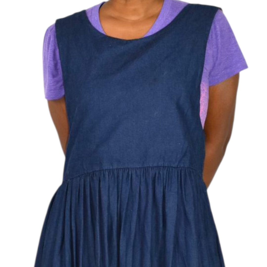 Vintage Betsys Denim Pinafore Dress Blue Teacher Applique Smock Patchwork Long School Medium