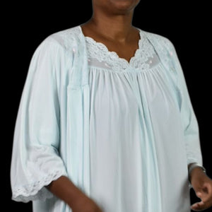 Vintage Shadowline Peignoir Set Blue Baby Powder Chiffon Sheer Nylon Negligee Gown Robe XL