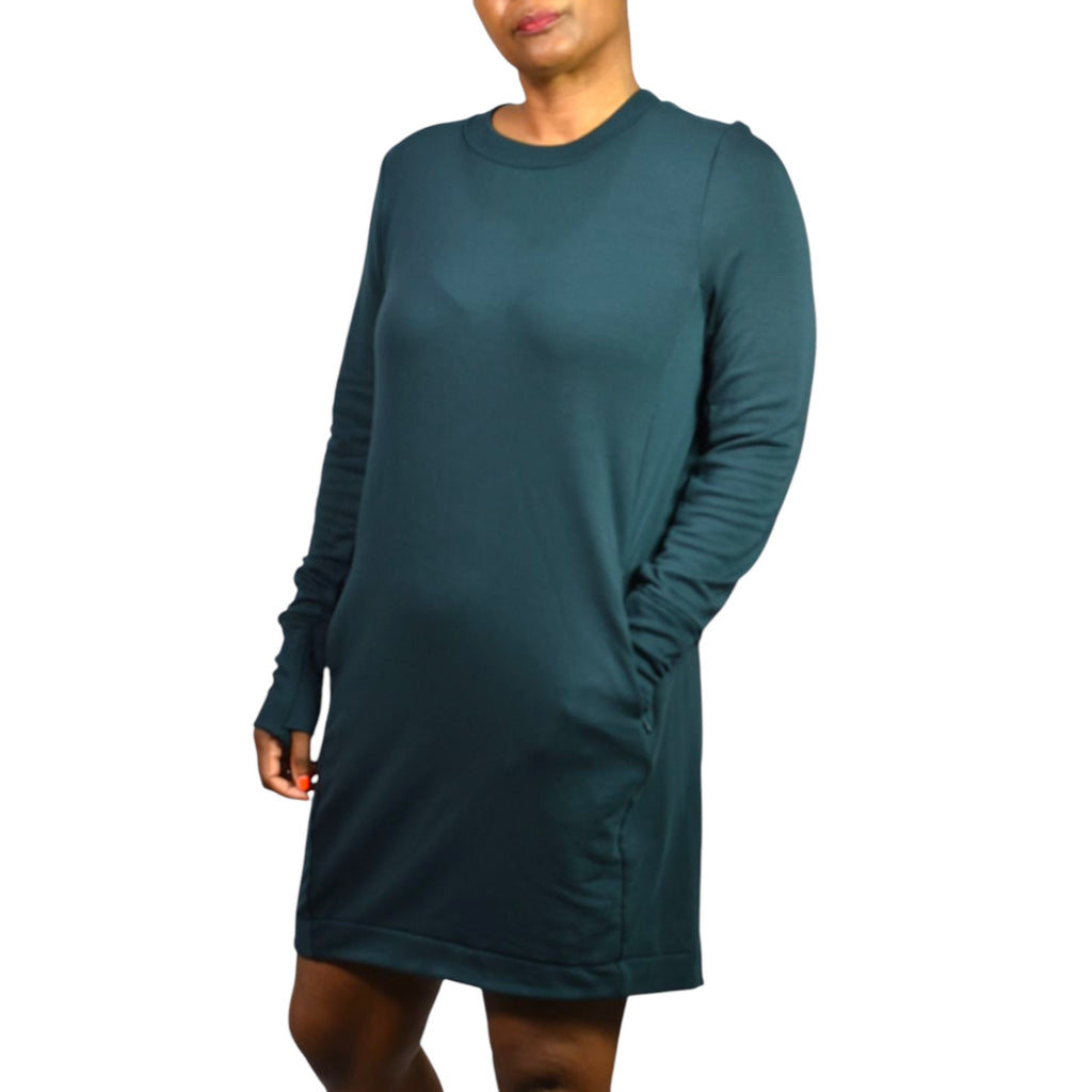 Athleta Coaster Luxe Sweatshirt Dress Green Pockets Pullover Tencel Jersey Medium