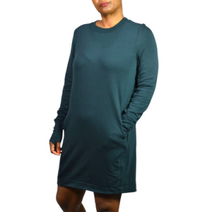Athleta Coaster Luxe Sweatshirt Dress Green Pockets Pullover Tencel Jersey Medium