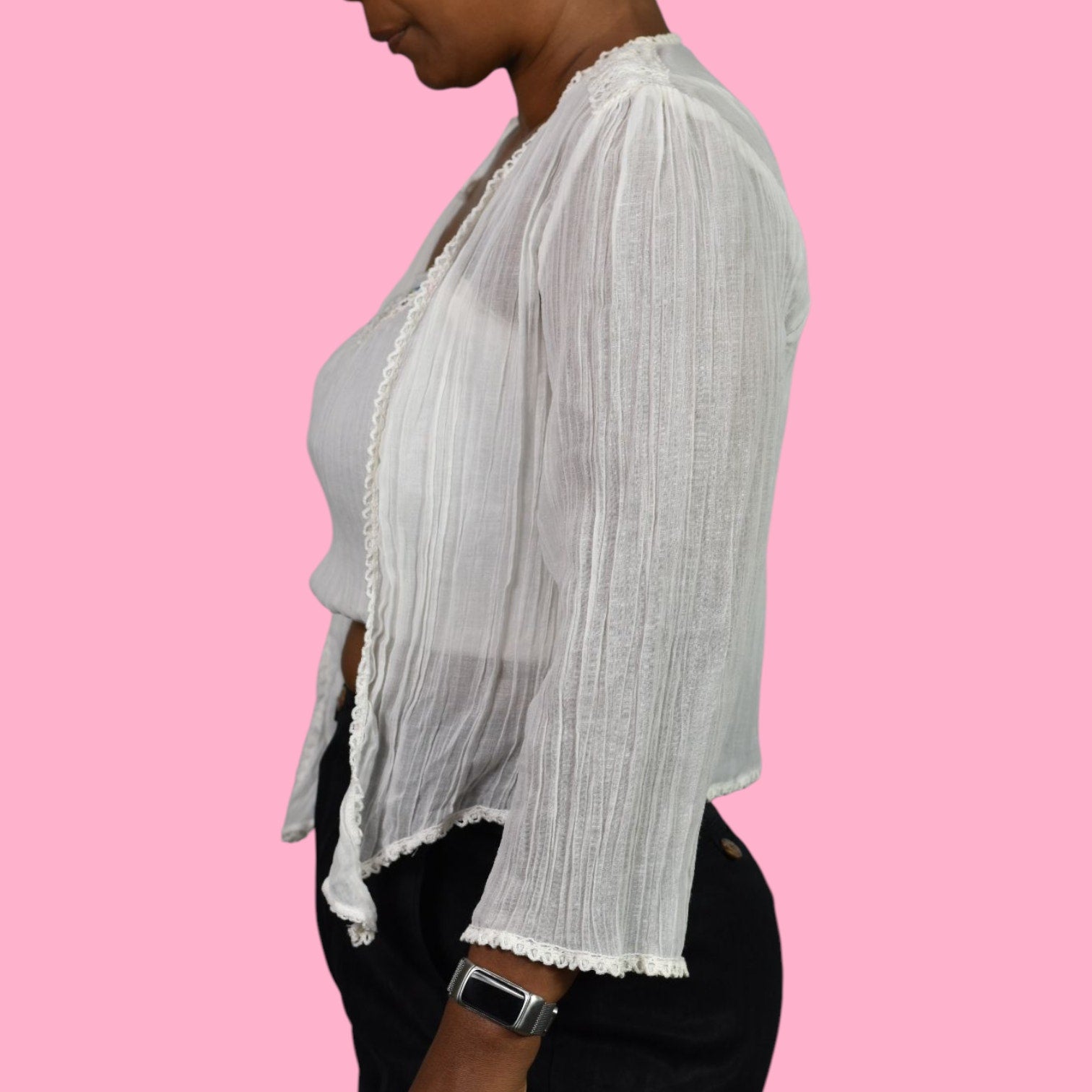 Vintage Spare Parts Crop Top Set White Gauze Cotton Halter Tube Halter Bolero Small