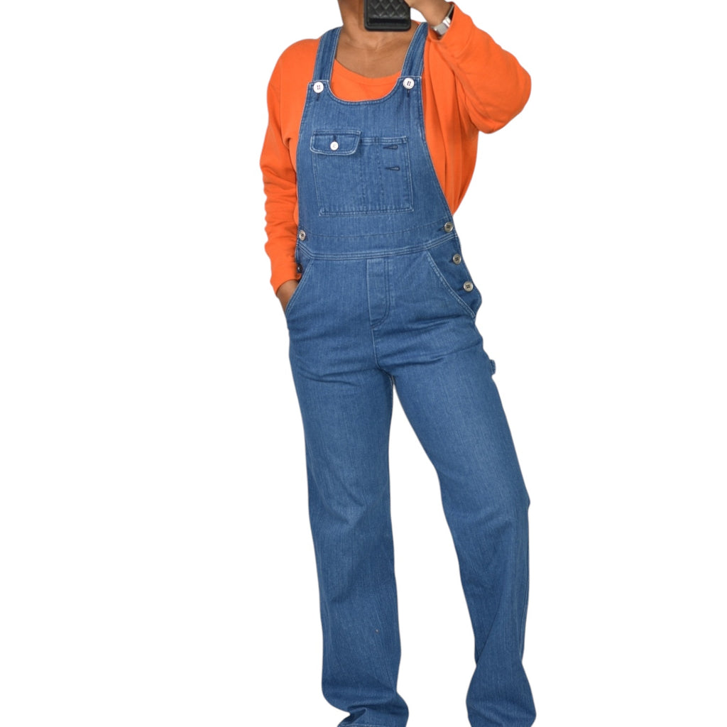 APC Arizona Bib Overalls Blue Denim Dungarees Cotton Jumpsuit Carpenter Medium Wash Straight Leg 34 XS