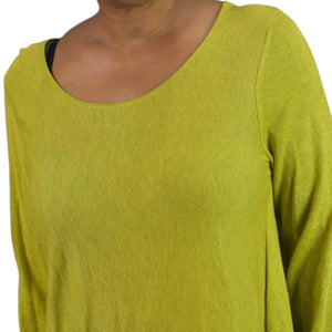 Eileen Fisher Fine Tencel Sweater Green Alpaca Knit Round Neck Tunic Long Sleeve Top Size Small