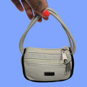 Vintage Studio Tiny Leather Bag Taupe Beige Coin Purse Pouch Change Handles Mini Satchel