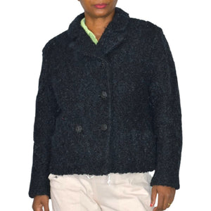 Vintage Joseph Horne Co Black Boucle Wool Boxy Cropped Jacket 1950s 50s ILGWU Union Made Medium